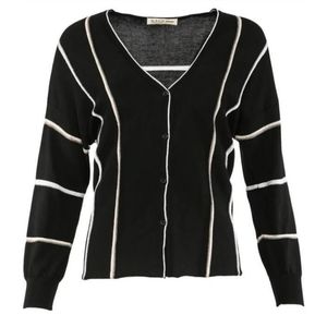 KASH  Made in Italy  V- Neck Striped Catton Cardigan Sweater Black/white Sz 42‎